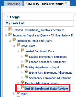 Highlighted the OnSIS Enrolment Data Review tab